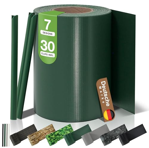 BooGardi PVC-insynsskyddsremsor – insynsskydd staket 19 cm x 35 m grön, 4 rullar – 450 g/m² – inkl. 30 klämmor – staketpanel för staket med dubbla stavar och stång matta – ogenomskinligt och