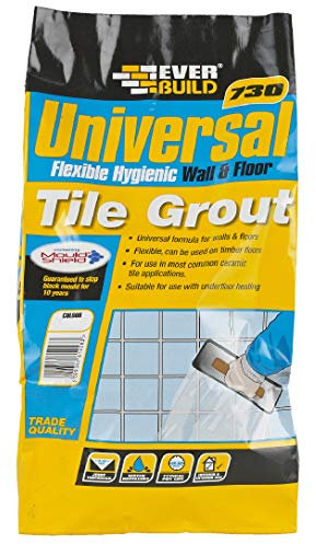 Everbuild 730 Universal Flexible Hygienic Wall and Floor Tile Grout – For Use With Joints Up to 15mm wide – White – 5kg