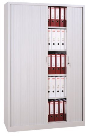 Großer Querrollladenschrank komplett montiert grau 195x120x46cm Stahl Büro Aktenschrank abschließbar Rollladenschrank 555160