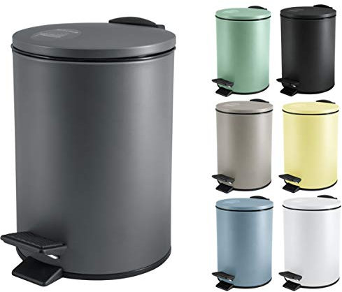 Spirella Kosmetikeimer 3 Liter Edelstahl mit Absenkautomatik und Inneneimer Adelar Badezimmer Mülleimer Softclose Abfalleimer anthrazit, Kunststoff, Gris Anthracite, 3 litres