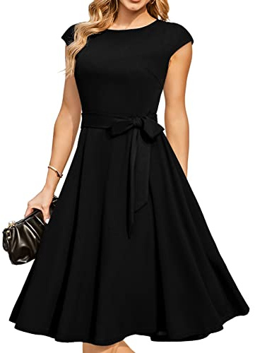 Women's Cocktail Formal Wedding Guest Dresses, Black Funeral Dress M