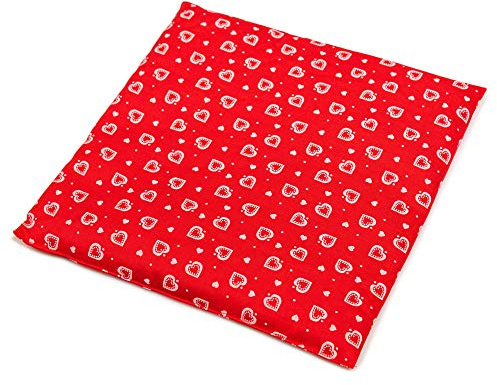 Coussin thermique aux graines de lin 24x24cm rouge avec des coeurs - Petit coussin aux graines utilisable en bouillotte sèche ou compresse froide