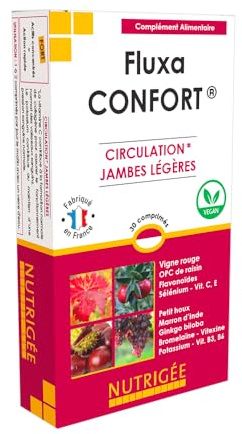 NUTRIGÉE - Fluxa Confort - Circulation - Jambes Légères - Favorise La Circulation Sanguine & Lymphatique, Régule La Circulation Sanguine - 30 Comprimés - Programme de 15/30 Jours - Fabriqué en France