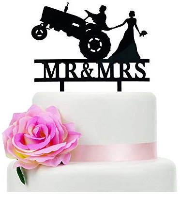 Mr & Mrs Wedding Cake Topper, Farmer Southern Style Wedding Cake Topper, Rustic Tractor Wedding Cake Topper, Black Silhouette Cake Topper（Tractor）