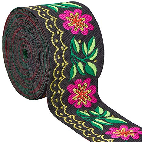 PandaHall 7m Floral Besticktes Jacquardband Vintage Woven Trim Für Verzierungen Bastelbedarf, Farbig, 50 mm Breit