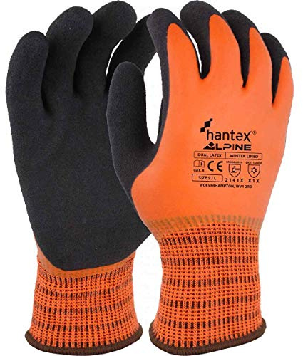 Hantex ALPINE ORANGE Dual Coated Foam Latex Thermal Super Grip Cold Work Gloves (9/Large)
