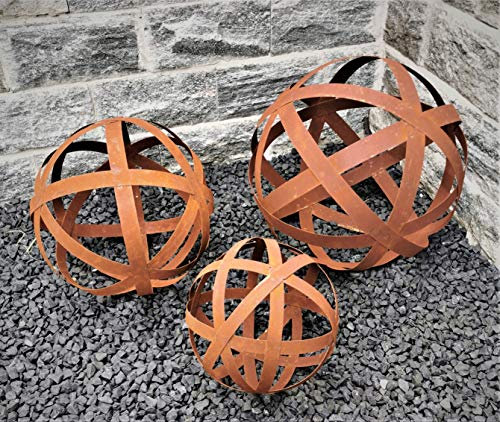 Jürgen Bocker Gartenambiente Dekokugel Geflecht 3er Set 40/20/20 cm Cortenstahl Geflechtkugel Streifenkugel