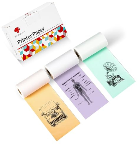 Phomemo M02 Pro Papier – farbige Etiketten für M02, M02S, M02X, M04S, M04AS, Q02, M02 Pro Mini-Drucker, wasserfestes Thermopapier für Fotos, Notizen, 50 mm x 3,5 m/Rolle, 3 Rollen, Orange, Lila, Grün