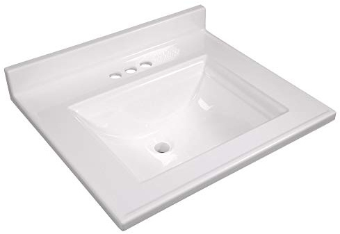 Design House Camilla Vanity Top, Cultured Marble, Centerset Mount, Integrated Backsplash, Stain Resistant, Rectangle Bowl, White, 25 in W x 22 in D x 12.5 in H, Item 557629-WHT