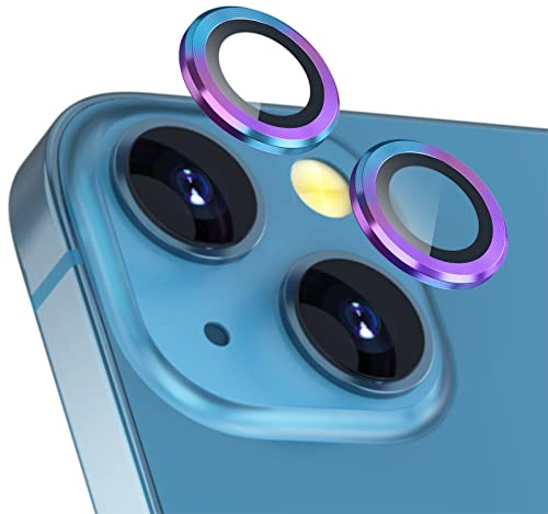 imluckies Colorful Camera Lens Protector Compatible with iPhone 13/13 mini, Premium Tempered Glass Circle Film, Aluminum Alloy Full Fit Lens Ring Cover,Dazzling Rainbow [Anti-Scratch]