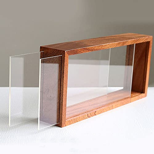 Marco de fotos de sombra,caja de almacenamiento de plexiglás de doble cara de madera de doble cara,caja de exhibición, apto para flores secas, especímenes, artesanías, recuerdos y fotos (marrón nogal)