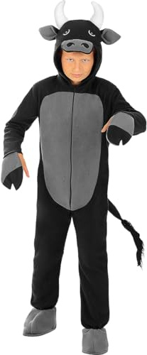 Funidelia | Maskeraddräkt Tjur för flicka och pockje Djur - Maskeraddräkt för barn och roliga tillbehör för fester, karneval och Halloween - Storlek 122-134 cm - Svart
