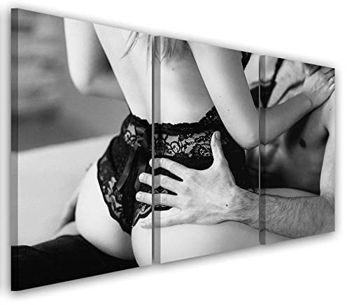 Feeby 3-teilig Wandbild 120x60 cm Abstraktion Menschliches Paar Frau Druckbild Leinwandbild Wandbild Kunst Bilder Schlafzimmer Deko Wohnzimmer Nackt Erotik Mode Glamour schwarz-weiß