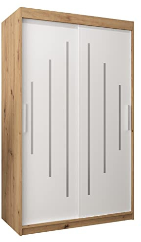 MEBLE KRYSPOL - Kleiderschrank, Schlafzimmerschrank - Schrank Zwei Türen - 4 Fachböden, 2 Stangen, Fachboden - Garderobenschrank York, Körperfarbe Artisan, Frontfarbe Weiß - 120x62x200cm