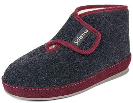 SCHAWOS Damen Filz-Hausstiefel 2060 mit Schurwolle und Klettverschluss | Knöchelhohe warme Schurwollfütterung, anatomisches Fußbett, feste rutschhemmende Sohle, stabile Filzschale, Winter-Hausschuh
