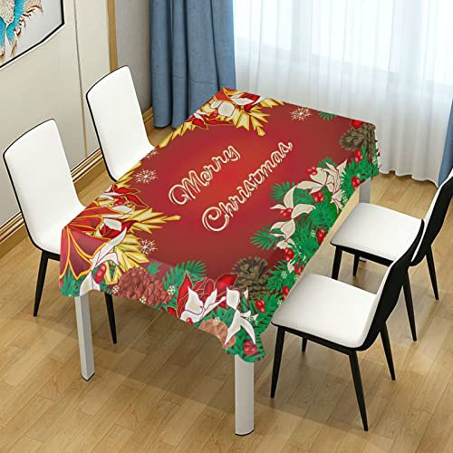 Stofftischdecke rechteckig, Weihnachtszweige und Tannenzapfen Tischdecke, waschbare Tischdecke, Dekoration für Weihnachten, Halloween, Herbst, Party, Zuhause, Küche, Kaffee, Essen (152 cm x 228,6 cm)