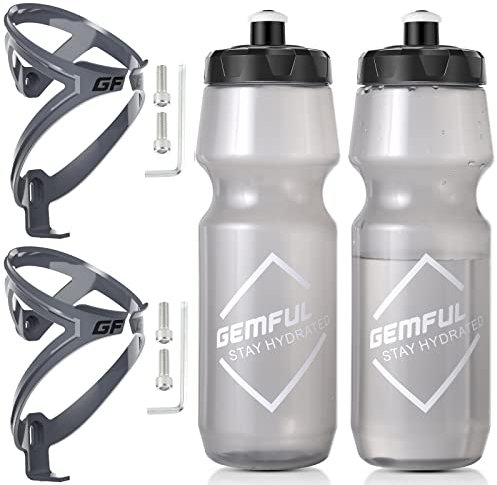 Gemful Fahrradtrinkflaschen mit Fahrradhalterung, MTB, Radfahren, Sportflasche zum Quetschen, 750 ml, 2 Stück