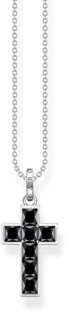 THOMAS SABO Kette Kreuz schwarze Steine silber 925 Sterlingsilber, Geschwärzt