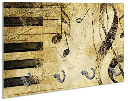 Wallario Schlüsselbrett aus Glas 30 x 20 cm, Wand Schlüsselhalter mit 4 Haken, Motiv: Klaviatur in Hellbraun