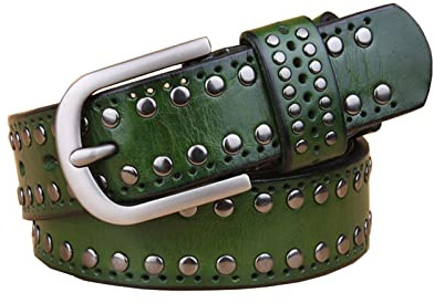 Bantopgong Echtes Leder Nietengürtel Damen Taillengürtel 90cm - 115cm für Damen Freizeitgürtel mit Dornschließe, Grün, 100cm
