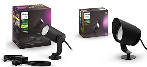 Philips Hue White & Color Ambiance Lily Gartenstrahler 1er schwarz 350lm Basis-Set & White & Color Ambiance Lily XL Gartenstrahler schwarz 950lm Basis-Set, dimmbar, bis zu 16 Millionen Farben