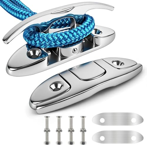 ORLANG 316 Stainless Steel Folding Boat Cleat 4-3/4 Inch and 6 Inch (2 Size), Marine Grade Boat Dock Cleats with Stainless Steel Bolts and Back Plate,Boat Flip Up Cleat for Deck and Boat (2,4 Pack)