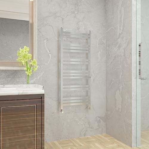 Warmehaus Straight Heated Towel Rail Radiator Square Chrome 1200x500mm | Central Heating, Ladder Style Towel Warmer, Wall Mounted, Premium Mild Steel, Bathroom Kitchen