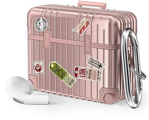 VISOOM Hülle Kompatibel mit Airpods Pro 2 & 1, TPU Stoßfeste Schutzhülle Front-LED Sichtbar Kabelloses Laden Airpods Pro 2 Case Mit Karabiner DIY-Aufklebern, Roségold