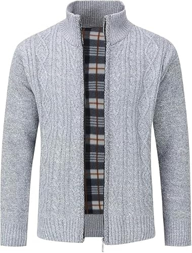 MATINEE Mens Fleece Thermal Fleece Lined Sweater Cardigans (UK, Alpha, L, Regular, Regular, Light Grey)