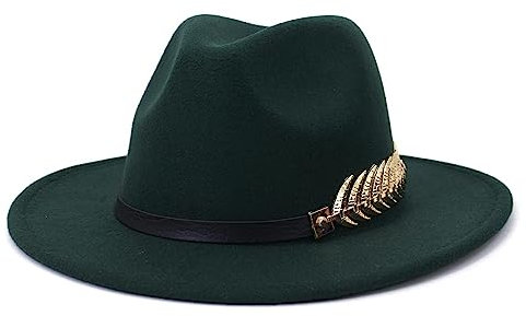 GRFIT Fedora Trilby Filzhut Hut Freizeit Metal Leaf Damen Freizeithut Jazz Hut Mode Retro Zylinder Damen Trend Verstellbar Schwarzgrün