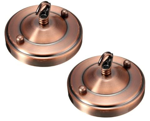 LEDSone Vintage Deckenrosette mit Hakenplatte für Kronleuchter, 108 mm, Metall, antik, seitliche Deckenplatte mit Zubehör für Decken- und Wandlampen (2 Stück, Kupfer)
