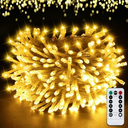 POWZOO Lichterkette außen 40M 400 LED Lichterkette Außen Weihnachtsbeleuchtung außen 8 Modi Fernbedienung Timer,IP44 Erweiterbar Lichterkette für innen,Weihnachtsdeko Party Hochzeit Garten (40M)