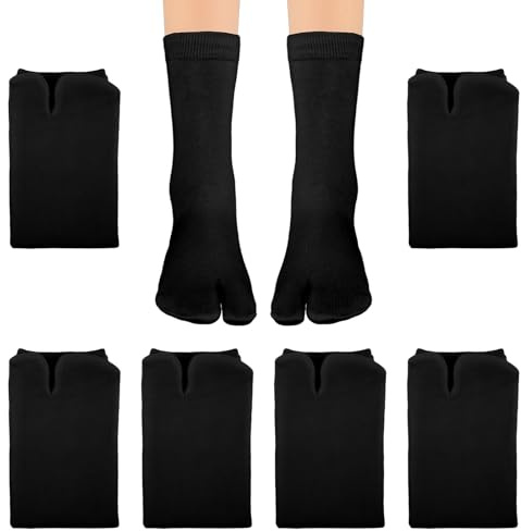 KALIONE - Calcetines de algodón con dos dedos de los pies, calcetines tabi elásticos calcetines antideslizantes con dedos de los pies para hombre y mujer, Negro , 5-10