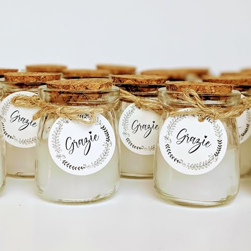 TE Whaka | 24 Candele profumate con etichetta Grazie | Regalo per gli ospiti matrimonio, Battema, Comunione, Compleanno - Accessorio per matrimonio - Ringraziamenti