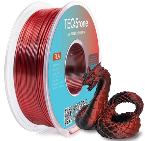 TEQStone 2-Farb Silk PLA Filament 1.75mm 1KG Schwarz Rot, Hochglänzende Oberfläche, Nahtlose Farbübergänge, Sauber Gewickelt Maßgenauigkeit +/-0.02mm
