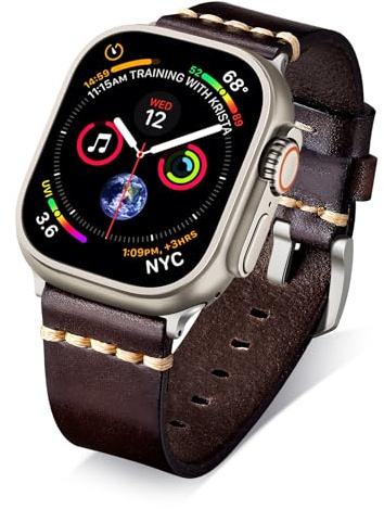 BINLUN Correa de Cuero Compatible con Apple Watch Correas 49mm Vintage Pulsera de Repuesto Ideal para iWatch Series Ultra3/Ultra2/Ultra (Marrón Oscuro/Hebilla Titanio)