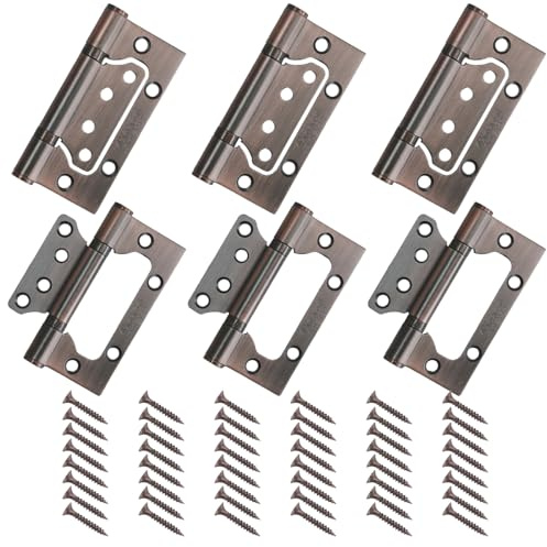 6 Packungen bündige Scharniere, 10,2 cm, Kugellager, Edelstahl, Türdämpfer für Innentür, Küchenschränke, Schrank, Kleiderschrank (Bronze)