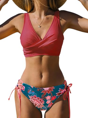 CUPSHE Costume da Bagno Donna 1 Pezzo Halter Regolabile Body 2 in 1 Scollo Alto con Fiocco Triangolo Ampiezza Snellente Imbottito Incrociato Schiena Nuda Monokini, L