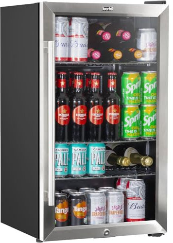 85L Under Counter Wine Beer Drinks Fridge Cooler - Glass Front Stainless Steel