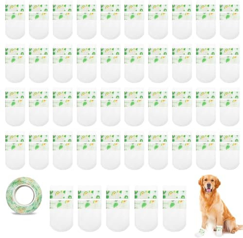 Einweg-Hundeschuhe, Einweg-Hundestiefel Pfotenschutz, Verstellbare Einweg-Hundesocken, 45PCS Haustiersocken Fußabdeckung, Waterproof pet Shoe Covers/Paw Protection