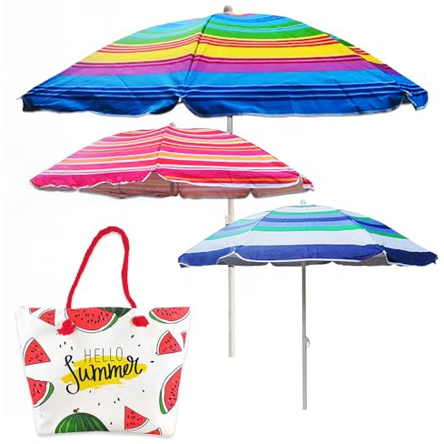 Maury's Kit Ombrellone da Spiaggia Super Resistente in Colorazione Assortita + Borsa da Mare Estiva, Capiente Porta Teli da Mare, Solari, Vai al Mare Senza Pensieri