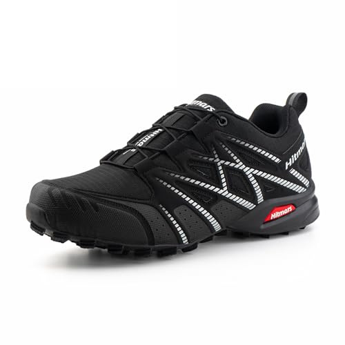 Hitmars Chaussures de Trail Homme Femme Chaussures de Trail Running Baskets Trekking Chaussure de Randonnee Outdoor Antidérapante Respirantes Chaussures de Marche Noir Blanc EU 43