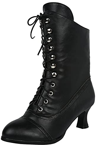 Bottines d'Hiver à Lacets pour Femme - Doublées Élégantes en Cuir Vintage Victoriennes - Style Steampunk avec Talon et Fermeture Éclair