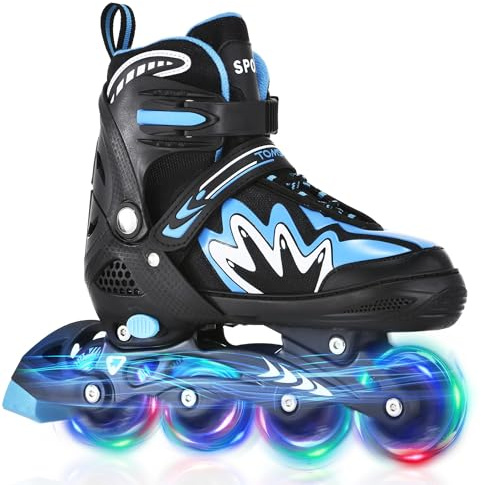 TOMSHOO Adjustable Inline Skates for Kids Blades Roller Skates with Light up Wheels Roller Blades for Boys and Girls (Blue, Medium - Big Kids - UK)