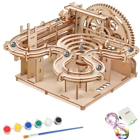 3D Wooden Puzzles for Adults - Hand Cranked Marble Run Wooden Model Kits Assembly 3D Puzzle Mechanical Model Building Craft Kits for Teens and Adults
