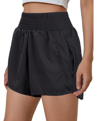 Risipu Women Sport Shorts with Pockets Activewear Shorts Quick Dry Lightweight Short Running Short for Gym Sports Workout (M, Black)