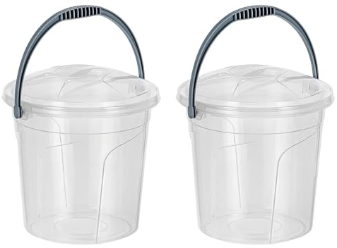 Best House | Clear Plastic Bucket with Lid | 5 Litres | 2 Pcs | Carry Handle | Multipurpose Storage for Water Kitchen Garden Cleaning Water Animal Bird Feed - (Pack of 2)