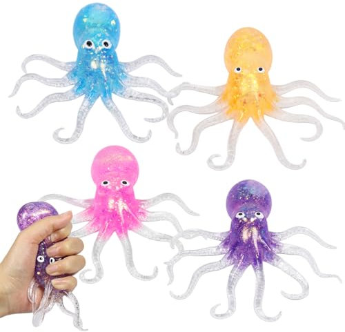 4 Stück Stressball Octopus, Squishy Anti Stress Bälle, Anti Stress Spielzeug, Octopus Squeeze Ball, Antistressball Spielzeug Kinder und Erwachsene, Squishy Ball, Fidget Toy für Partytüten Füllstoff