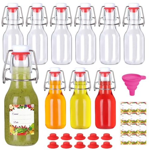 SZUAH Swing Top Glass Bottles 4 oz 10 Pack, Glass Bottles with Airtight Lid, Reusable for Home Brewing, Vanilla Extract, Juice, Gifts (120ml, Set of 10)