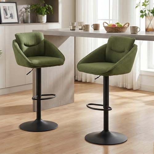 Ya-Home Set di 2 Sgabelli da Bar in Tessuto di Lino Sgabelli Cucina Sgabelli Alti Imbottiti Sedie da Bar Regolabile e Girevole per Cucina Penisola, Verde